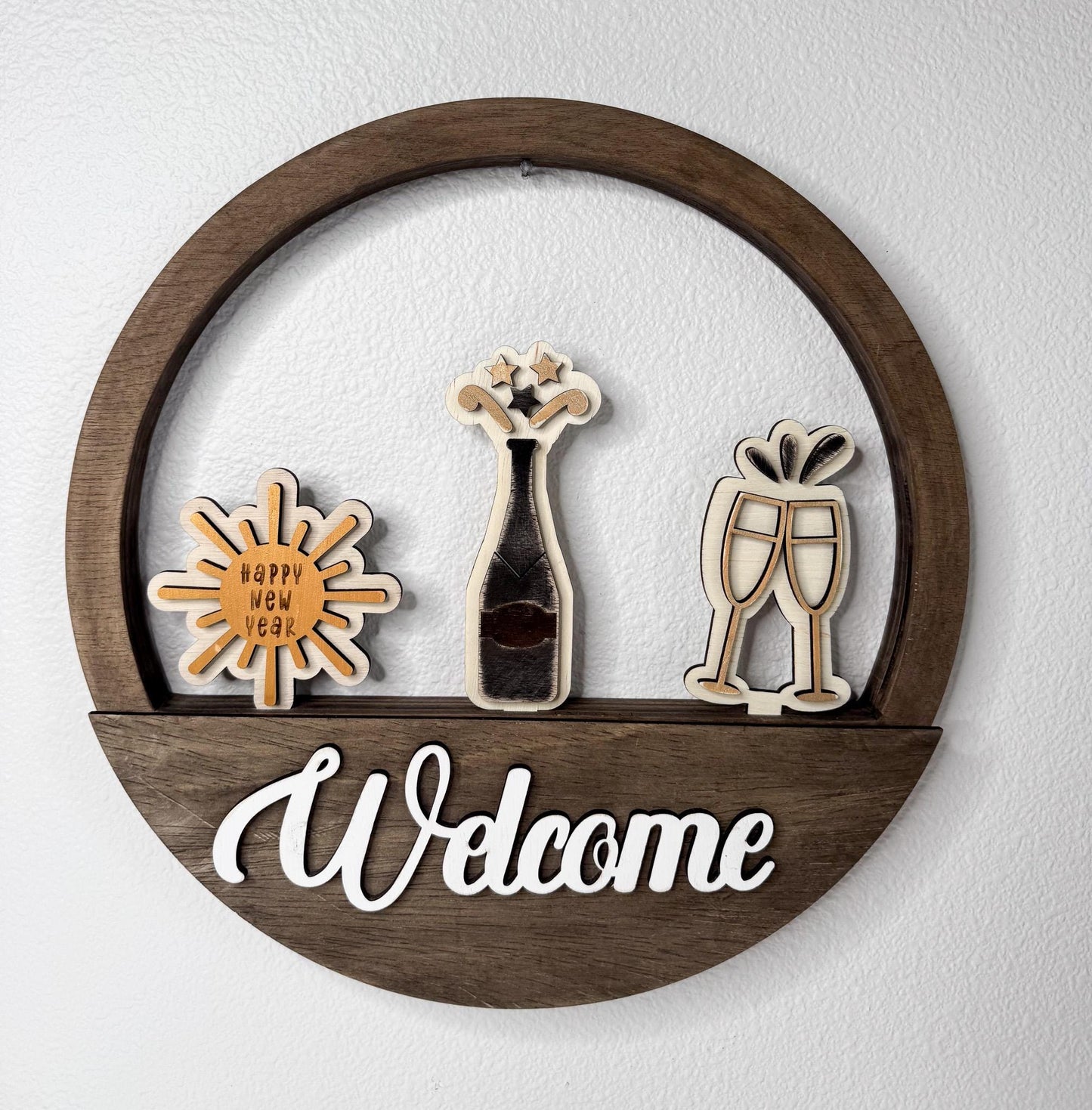 New Years Eve Wood Inserts, Happy New Year Decor, Champagne Party Decor, Interchangeable Shelf Sitter, Tiered Tray Holiday Decor