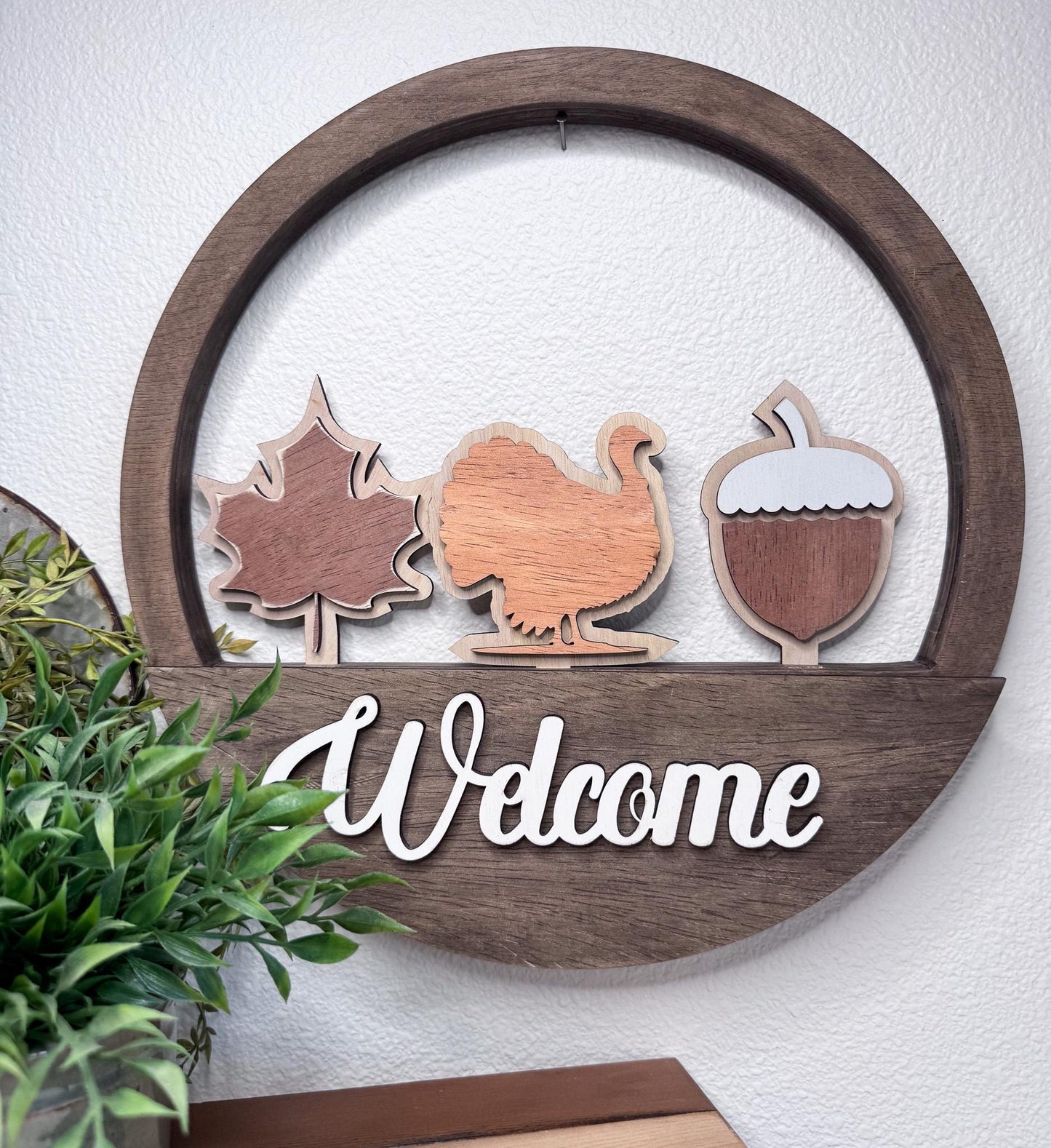 Interchangeable Fall Door Hanger Wreath, Leaf, Acorn, Turkey Welcome Sign