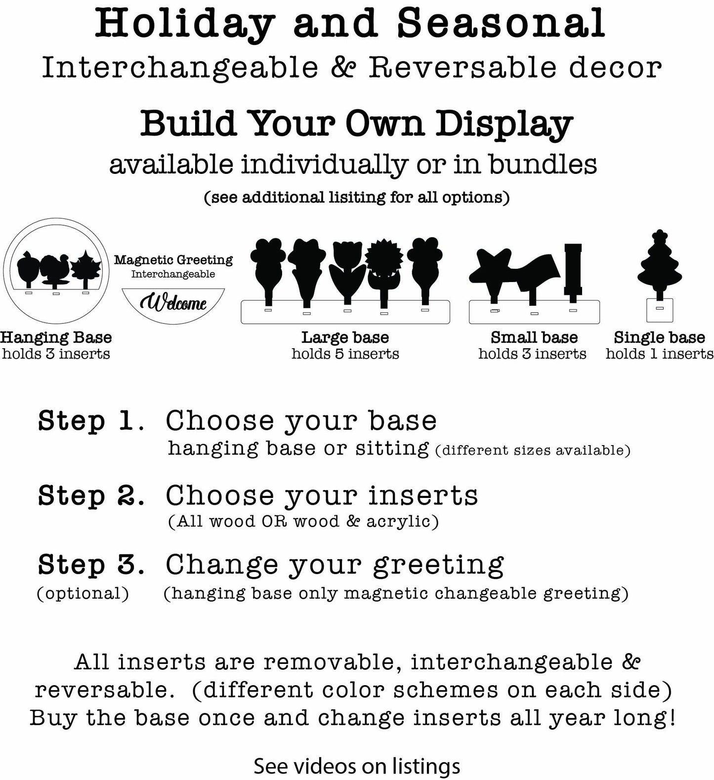 Interchangeable Christmas Door Hanger  Rustic Wood Holiday Sign with Inserts