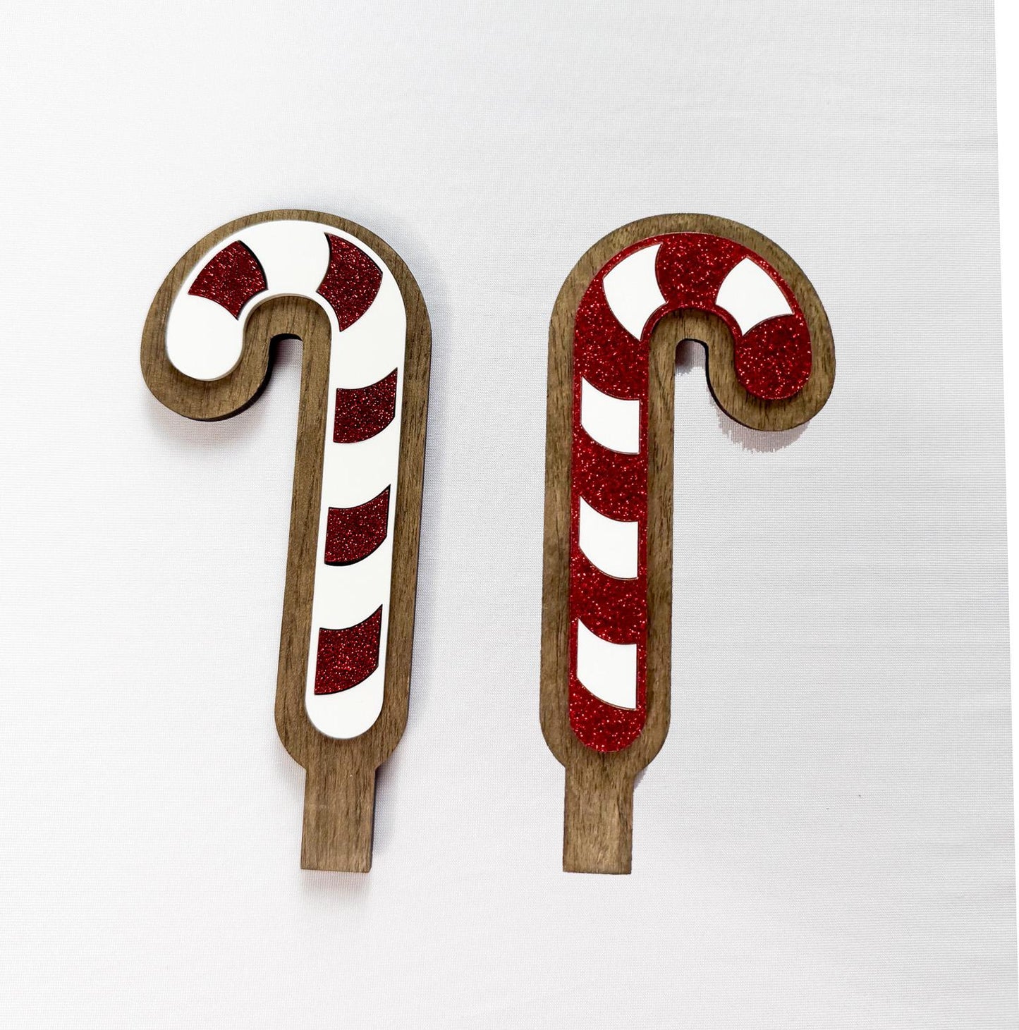 Interchangeable Christmas Shelf Decor, Wood Base with Candy Cane, Tree, Present Inserts