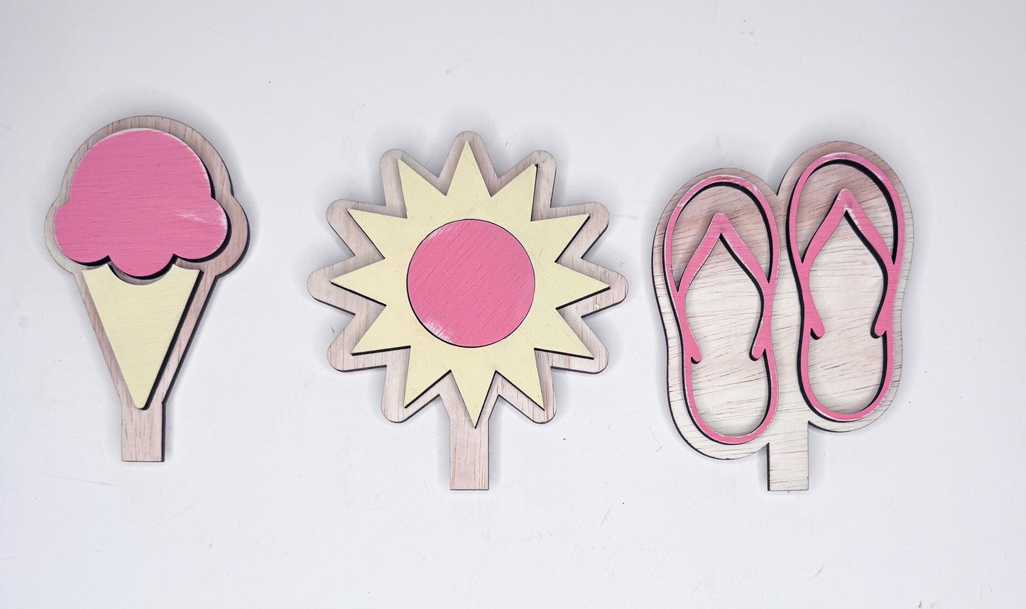 Summer Interchangeable Wooden Inserts  Flip Flops, Sun, Ice Cream, Palm tree, Popsicle