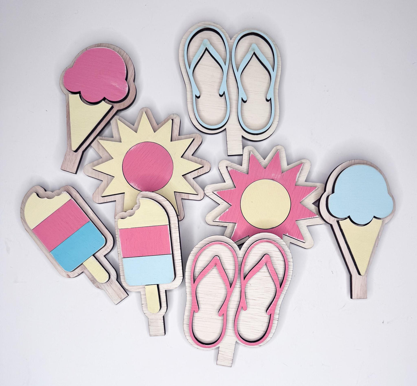 Summer Interchangeable Wooden Inserts  Flip Flops, Sun, Ice Cream, Palm tree, Popsicle