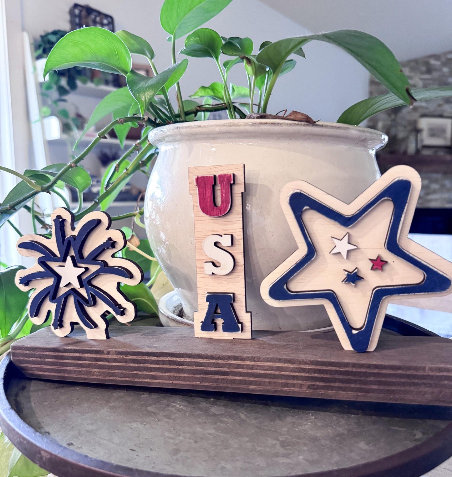 4th of July Interchangeable Wooden Inserts  Fireworks, Firecracker and USA