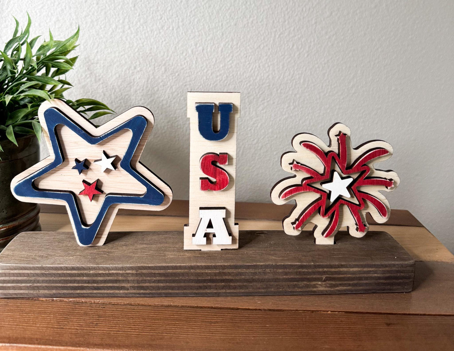 4th of July Interchangeable Wooden Inserts  Fireworks, Firecracker and USA