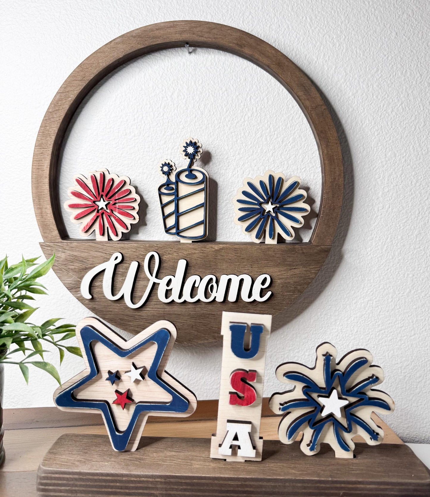 4th of July Interchangeable Wooden Inserts  Fireworks, Firecracker and USA