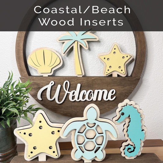 Wood Coastal Inserts  Interchangeable Tropical & Beach Decor