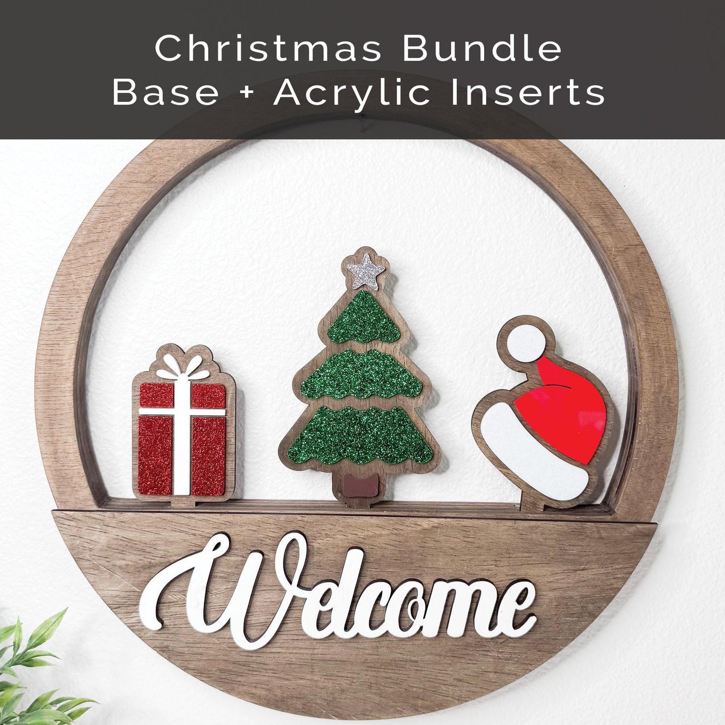 Interchangeable Christmas Door Hanger  Rustic Wood Holiday Sign with Inserts