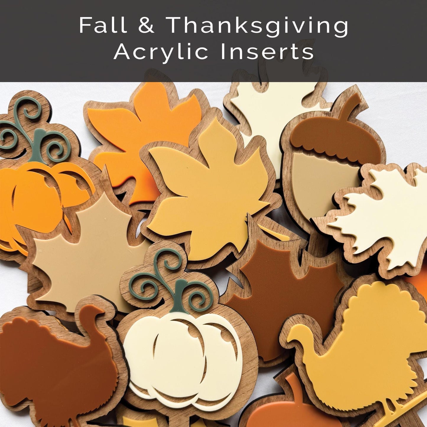 Thanksgiving Inserts  Fall Leaves, Turkey, Pumpkin, Acorn Decor