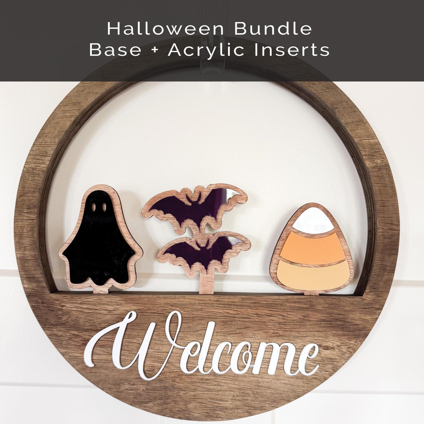 Halloween Door Hanger  Interchangeable Ghost, Bats, Candy Corn Inserts