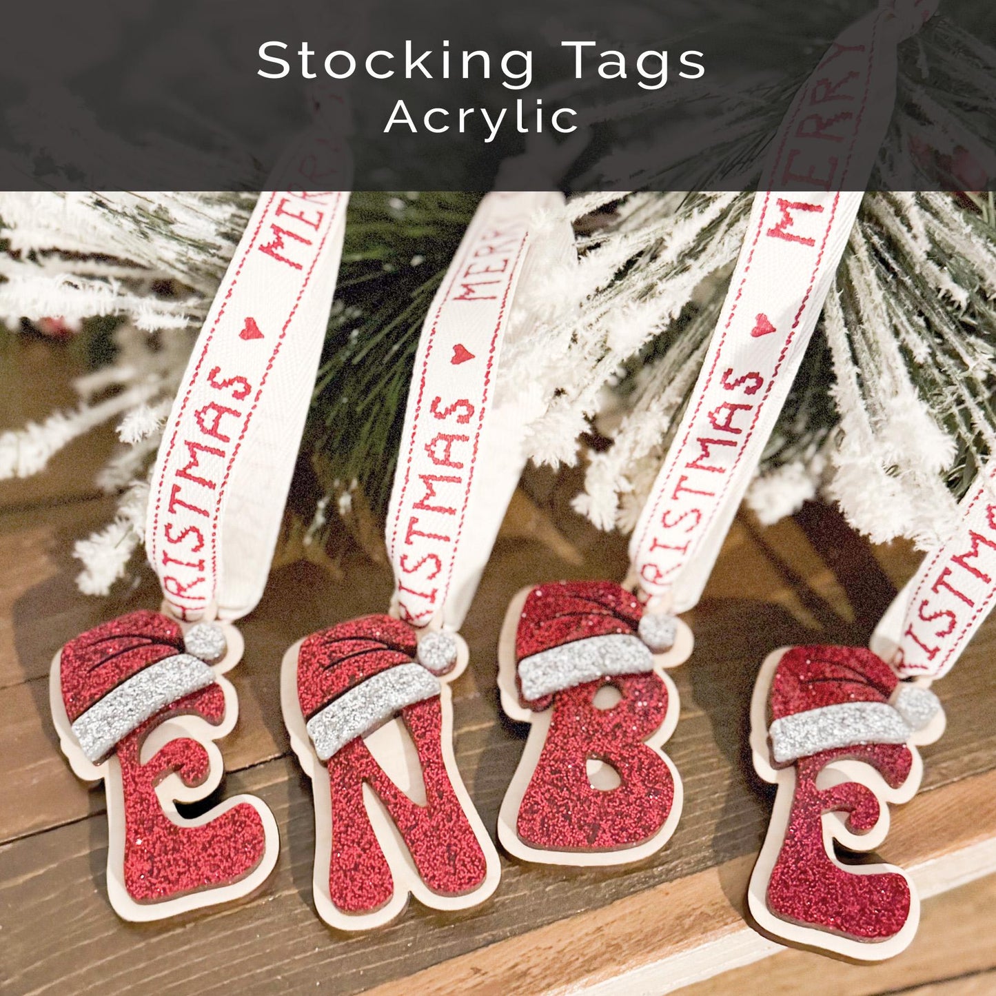 Personalized Glitter Acrylic Christmas Ornament  Laser Cut Name Tag