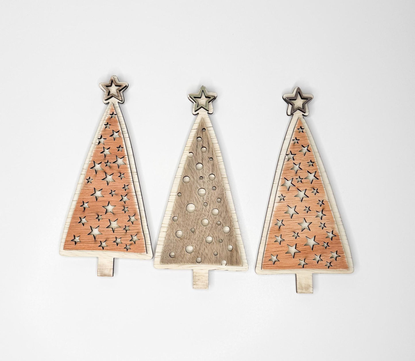 Rustic Christmas Tree Bundle  Set of 3 Wood Trees with Shelf Base