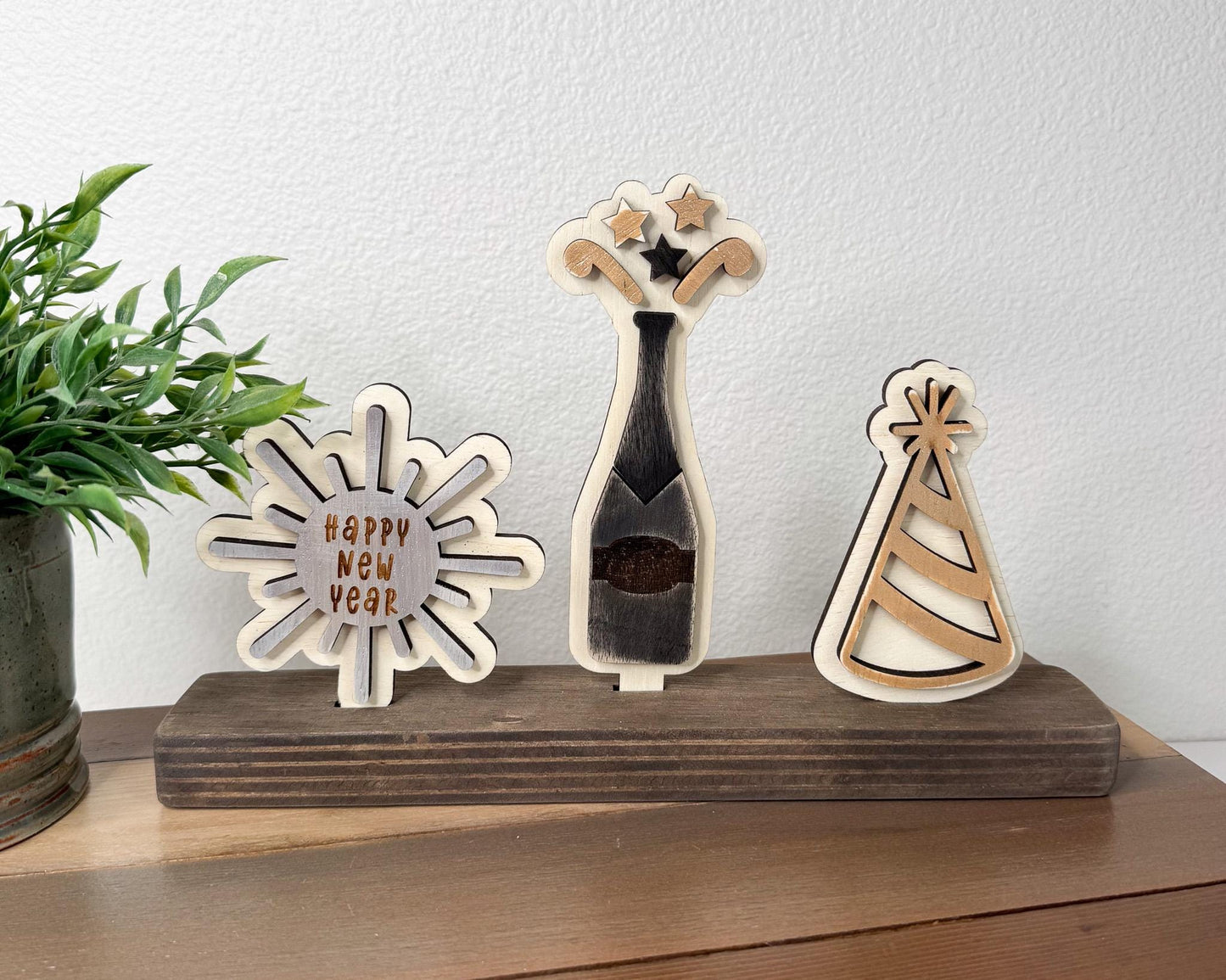 New Years Eve Wood Inserts, Happy New Year Decor, Champagne Party Decor, Interchangeable Shelf Sitter, Tiered Tray Holiday Decor