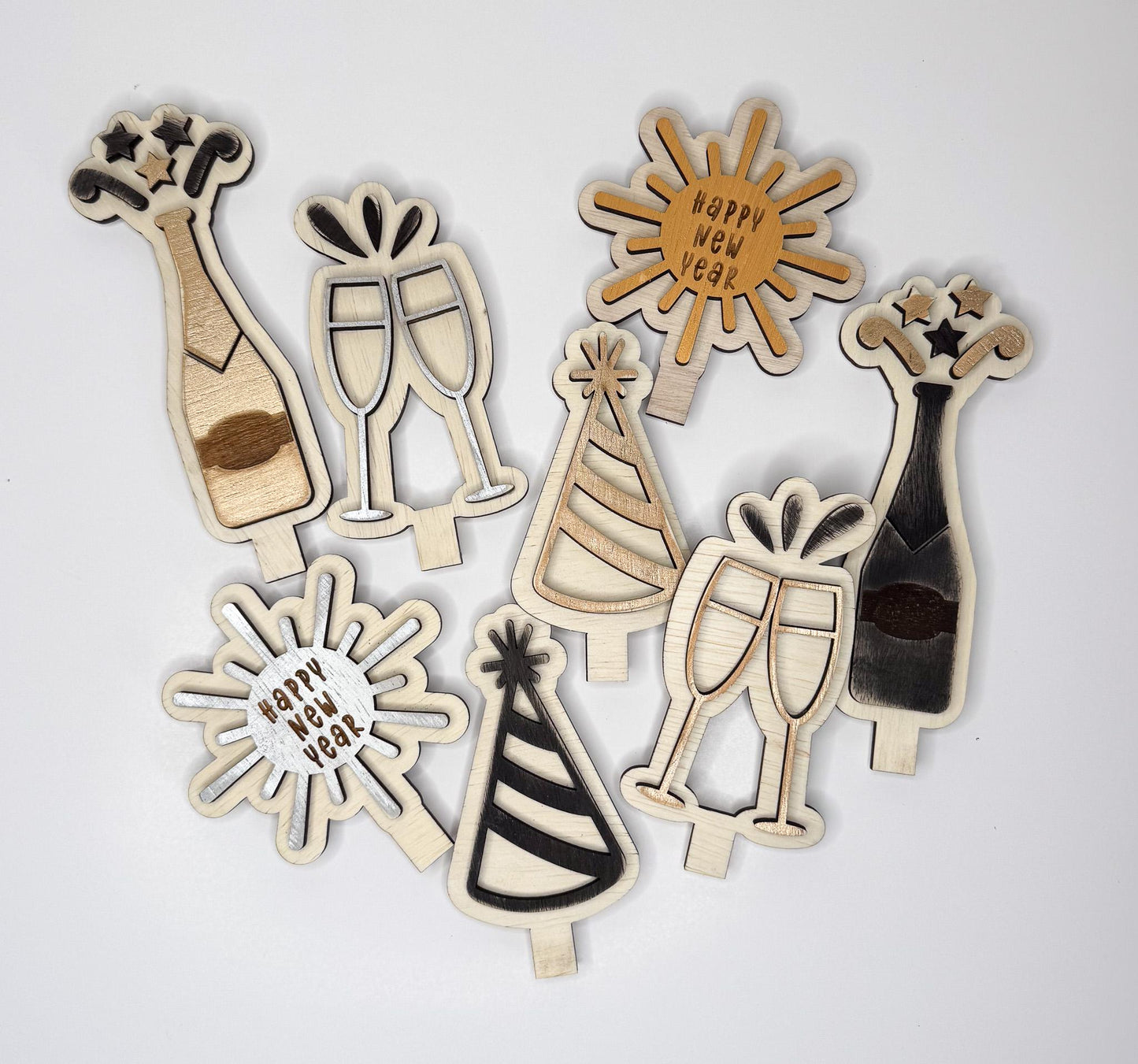 New Years Eve Wood Inserts, Happy New Year Decor, Champagne Party Decor, Interchangeable Shelf Sitter, Tiered Tray Holiday Decor