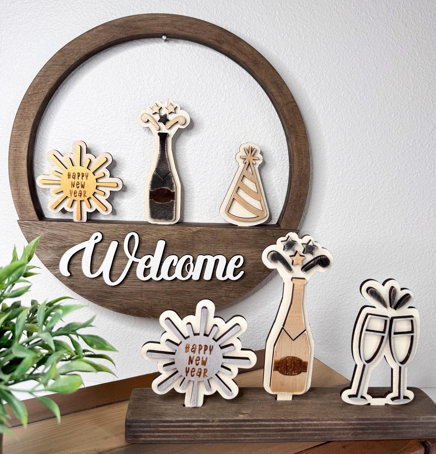 New Years Eve Wood Inserts, Happy New Year Decor, Champagne Party Decor, Interchangeable Shelf Sitter, Tiered Tray Holiday Decor