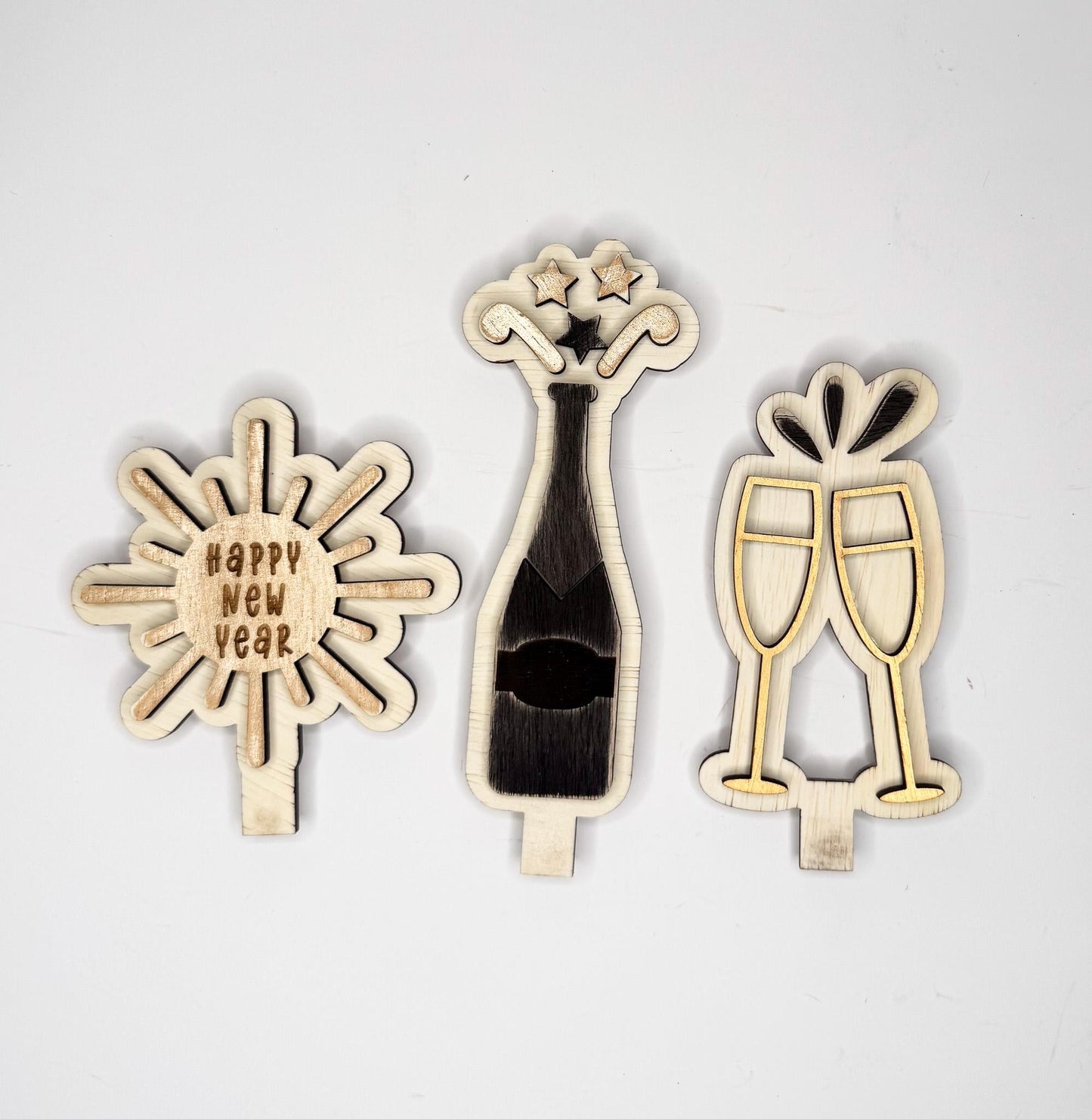 New Years Eve Wood Inserts, Happy New Year Decor, Champagne Party Decor, Interchangeable Shelf Sitter, Tiered Tray Holiday Decor