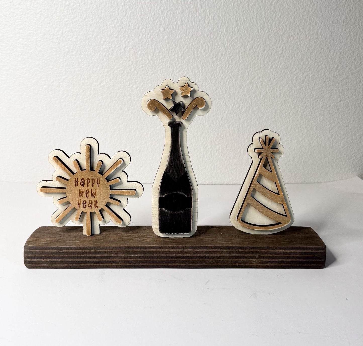 New Years Eve Wood Inserts, Happy New Year Decor, Champagne Party Decor, Interchangeable Shelf Sitter, Tiered Tray Holiday Decor