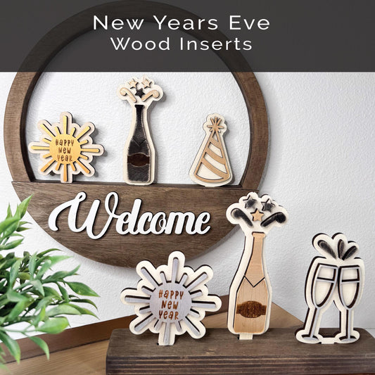 New Years Eve Wood Inserts, Happy New Year Decor, Champagne Party Decor, Interchangeable Shelf Sitter, Tiered Tray Holiday Decor