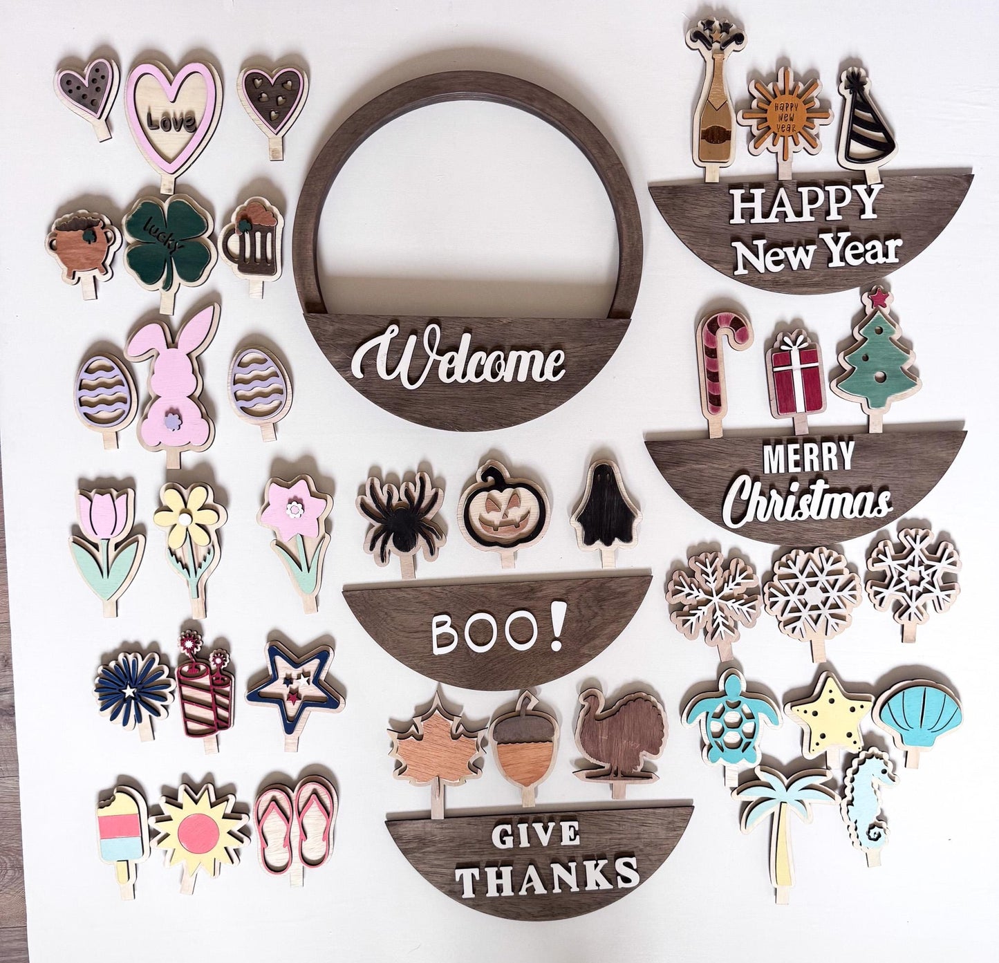 Door Hanger Wood Bases for Interchangeable and Reversible Inserts