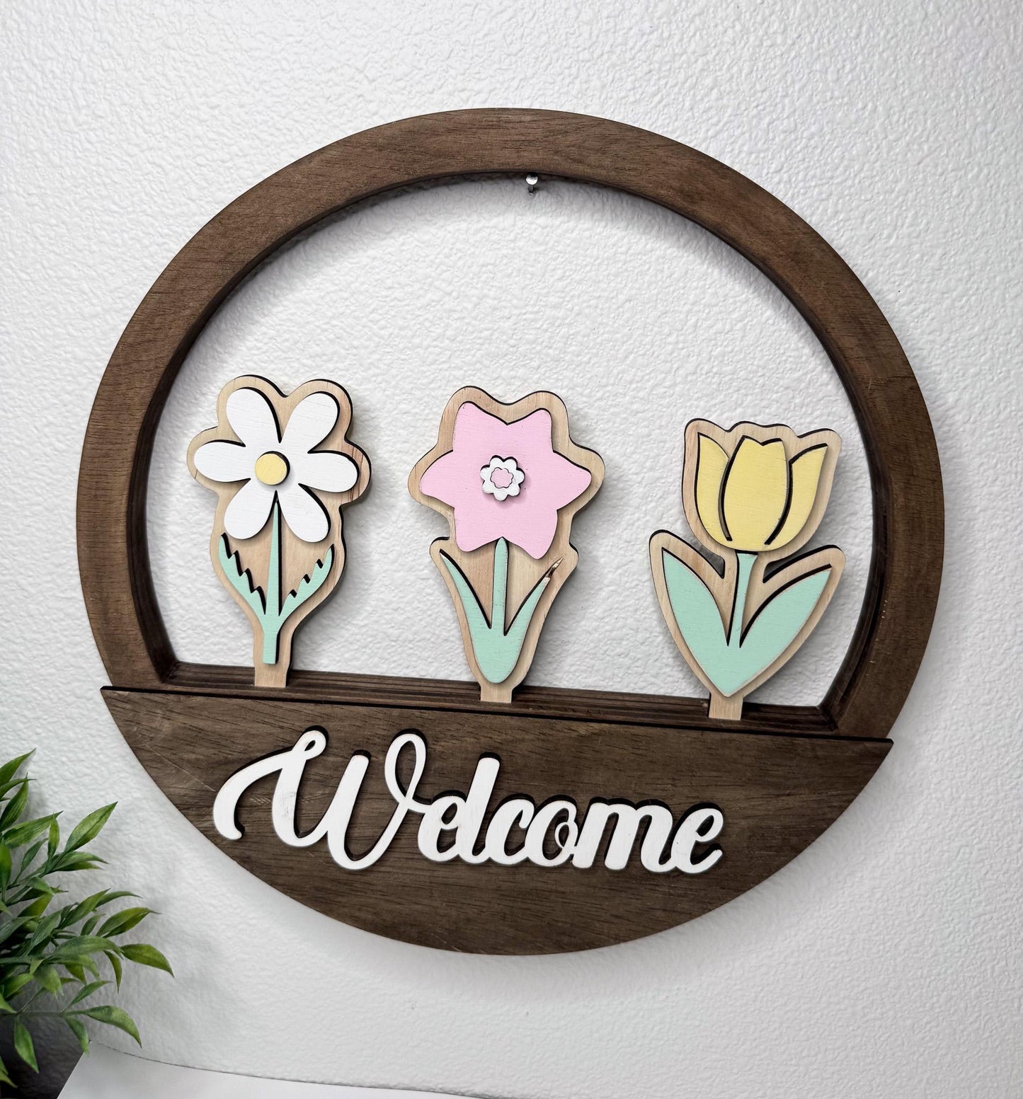 Interchangeable Spring Wreath, Swappable Seasonal Wreath, Farmhouse Door Decor, Tulip Daisy Daffodil, Year Round Wreath Base Welcome Sign