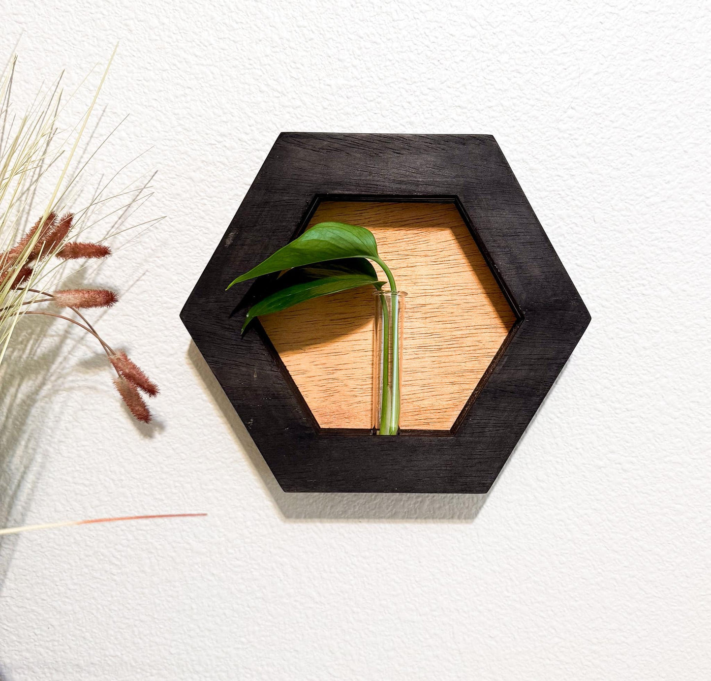 Botanical Wood Wall Art, Hexagon Wall Decor Set, Laser Engraved Wood Art, Modern Farmhouse Wall Hanging, Minimalist Floral Decor