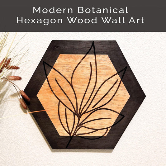 Botanical Wood Wall Art, Hexagon Wall Decor Set, Laser Engraved Wood Art, Modern Farmhouse Wall Hanging, Minimalist Floral Decor, Magnolia